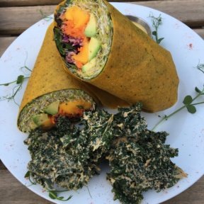 Gluten-free wrap with kale chips from Peace Pies